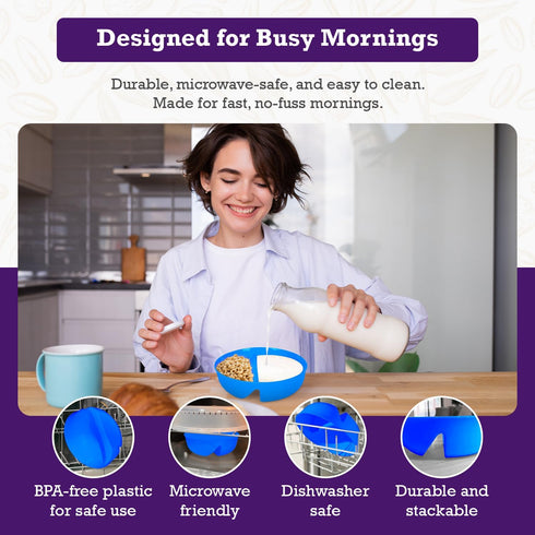 Just Solutions Crunch Anti-Soggy Cereal Bowl - Keeps Cereal Fresh & Crunchy, BPA Free, Blue
