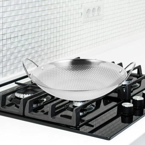 BESTonZON Stainless Steel Griddle Camping Wok Stainless Steel Everyday Pan Stainless Steel Wok Pan Korean Pan Carbon Steel Pan Reheating Pot Mini Wok Cookware Non Stick Deep Frying Pan Metal by BESTonZON