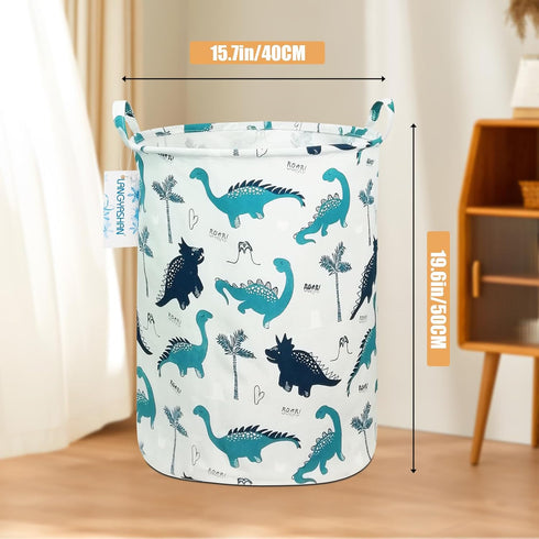 LANGYASHAN Laundry Basket - Canvas Fabric Collapsible Organizer for Storage Bin, Toy Bins, Gift Baskets (Full Dinosaur)