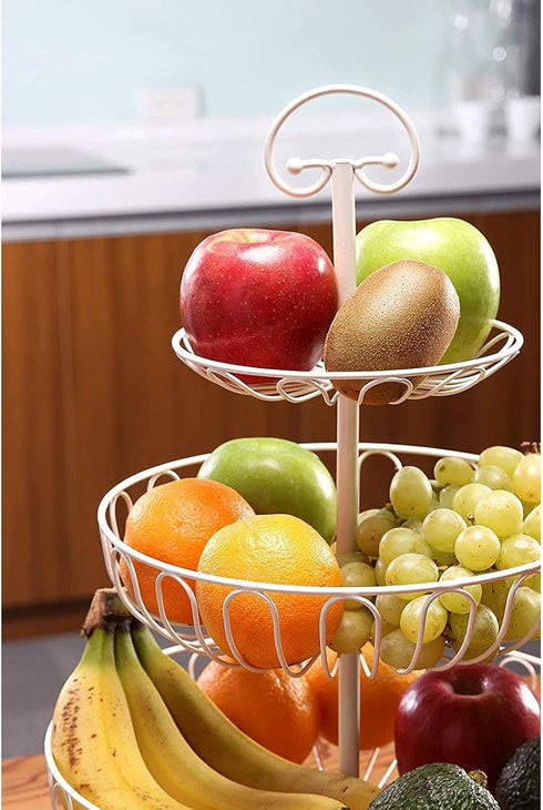 Juvale Large White 3 Tiered Fruit Basket for Kitchen Counter, Metal Stand for Fresh Produce and Vegetables (18 In)