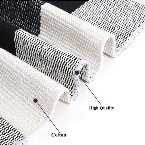 LEVINIS Black and White Doormat 51.2''x23.6'', Washable Cotton Farmhouse Layered Outdoor Buffalo Plaid Rugs