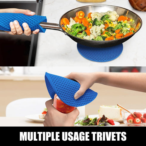 Rorecay Extra Long Oven Mitts and Pot Holders Set, Heat Resistant Silicone Oven Mittens for Kitchen Baking (Lake Blue)