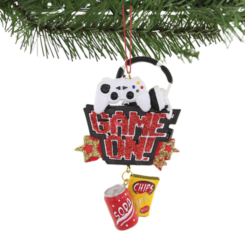 "Game On!" with Soda and Chips Dangle Ornament, Resin