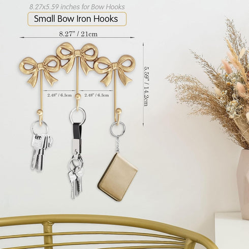 Hooks:8.27x5.59 inches) Small Bow Wall Hook,Gold Wall Mounted Functional Hooks,Antique Gold Cast Iron Hook