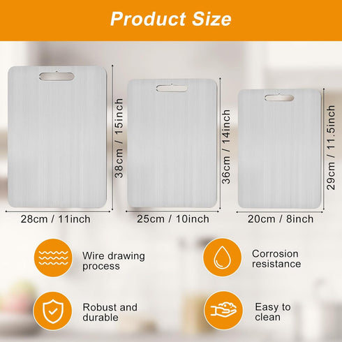 FODDOM Set 3, 3Pcs Titanium Cutting Board of Pure Titanium Cutting Boards for Kitchen, Double Sided Food Grade Non