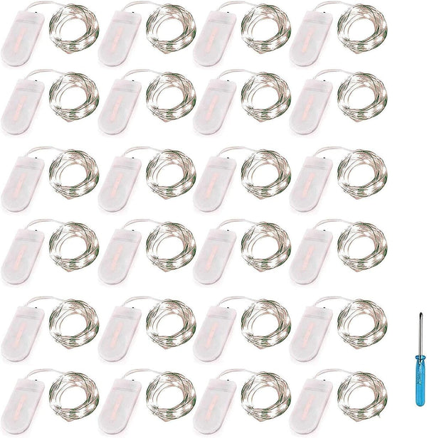 YJFWAL 24 Packs Fairy Lights, Battery Operated, 10.2FT 30LEDs Copper Wire Firefly Lights for DIY Christmas Decor