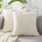 Top Finel Decorative Throw Pillow Covers 18x18, Set of 2, Cream White Velvet Cushion Covers with Pom Poms