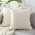 Top Finel Decorative Throw Pillow Covers 18x18, Set of 2, Cream White Velvet Cushion Covers with Pom Poms