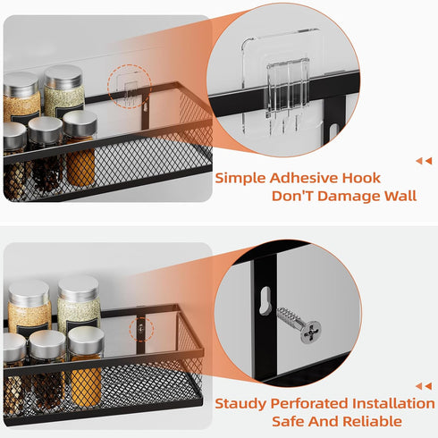Umomi 4 Pack Spice Rack Wall Mount, Pantry Door Organizer & Hanging Storage Baskets Organizer Wall Mount, Large