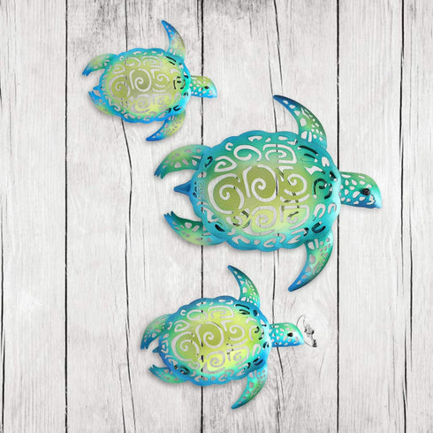 YOUIN Set of 3 Metal Sea Turtle Beach Theme Wall Art Decorations for Indoor Outdoor Bathroom Garden