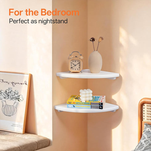 9inch Gieanoo White Corner Wall Shelf Solid Oak Wood Floating Corner Shelf with Wire Hole Corner Wall Storage Display