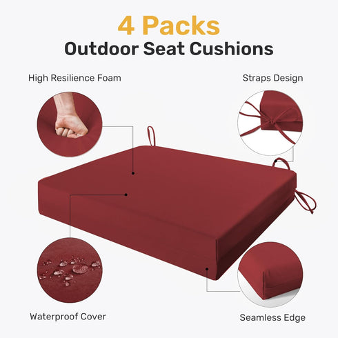 Pack 4, 18.5"*16"*3", UNIKOME Outdoor Chair Cushions of Water Resistant Patio Cushions with Ties, High Density Sponge