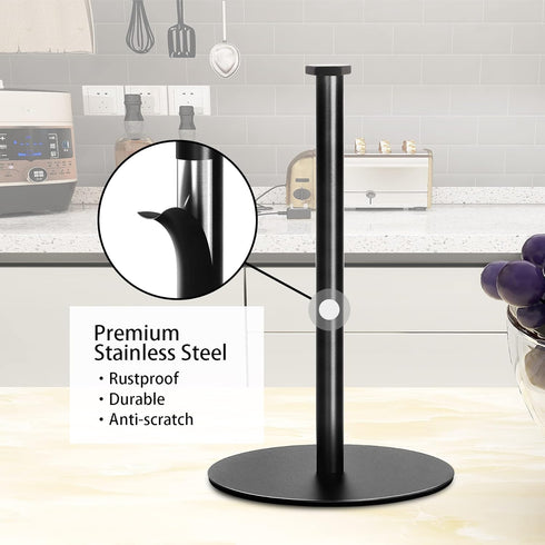 OBODING Black Paper Towel Holder for Countertop, Kitchen and Bathroom Organization for Standard and Large Size Rolls