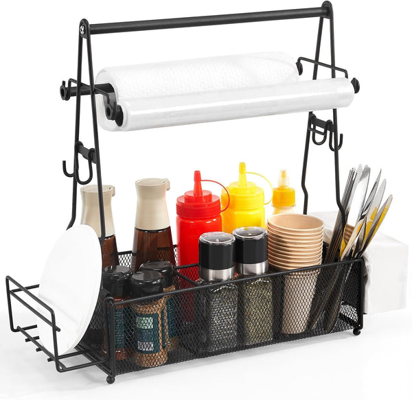 Grill Caddy, BBQ Caddy with Paper Towel Holder and 2 Hooks, Grill