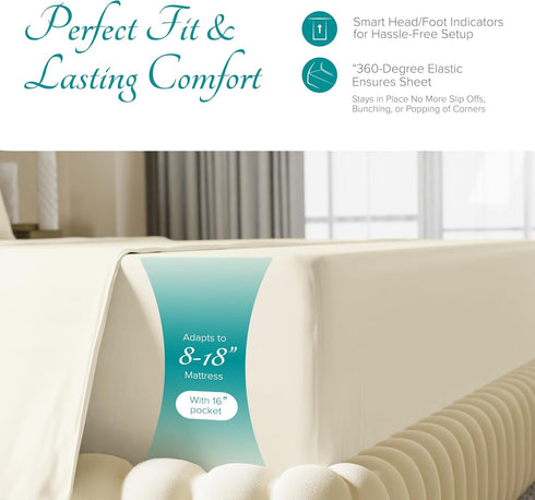Carressa Linen Luxury 100% Egyptian Cotton California King Fitted Sheet, 800 TC, Deep Pocket, Ivory