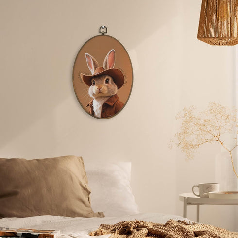 Country 8.6x11.4 inch XBBMGG Western Cowboy Easter Bunny Wall Art Decor, Cowboy Bunny Nursery Oval Wall Hanging Decor