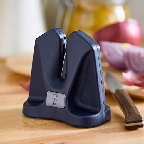 Opinel Manual Sharpener, Portable Compact Knife Maintenance Tool, Self Adjusting Angle, Blue