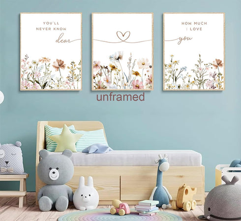 JBZDD 3Pcs Unframed12x16in Wildflower Nursery Wall Art Boho Botanical Flower Sentences Posters Girl Nurseries Print