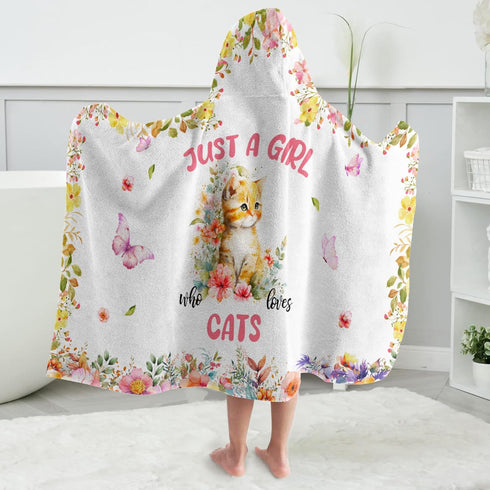 Caiibaoob Swimming Cat Hooded Bath Towels for Girls,Soft Cotton Shower Beach Blanket (Cat)