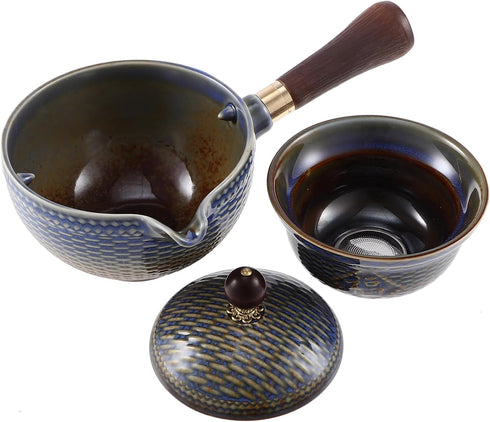 Hemoton Ceramic Teapot with Infuser, Vintage 360 Rotation Tea Maker with Side Handle for Loose Tea 7OZ/170ml