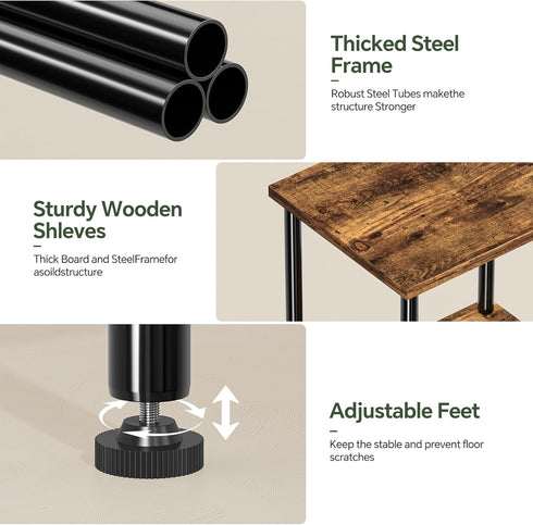 2 Simple Trending Side Table, Small End Table Living Room, Nightstand with Tier Storage Shelves, Rustic Brown