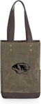 PICNIC TIME 2 Bottle Insulated Tote, Distressed Waxed Canvas Wine Gift Bag, Khaki Green with Beige Accents