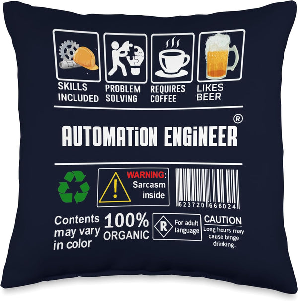 Automation Engineer Label Skills Solving Coffee Beer Lover Throw Pillow