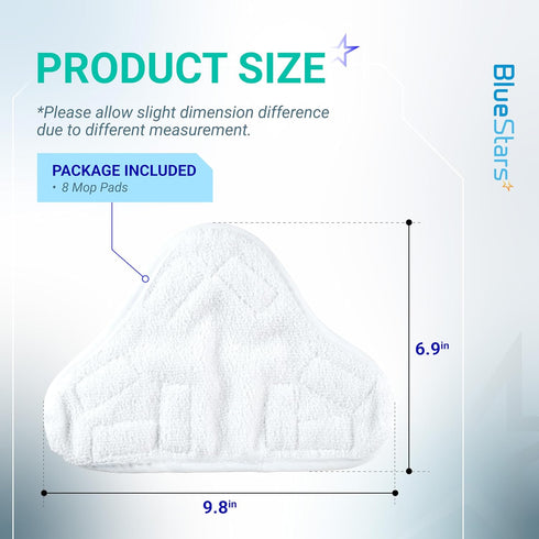 BlueStars 8-Pack Microfiber Steam Mop Pads, Washable & Reusable Replacement Pads for 5-in-1 Steam Mop Models