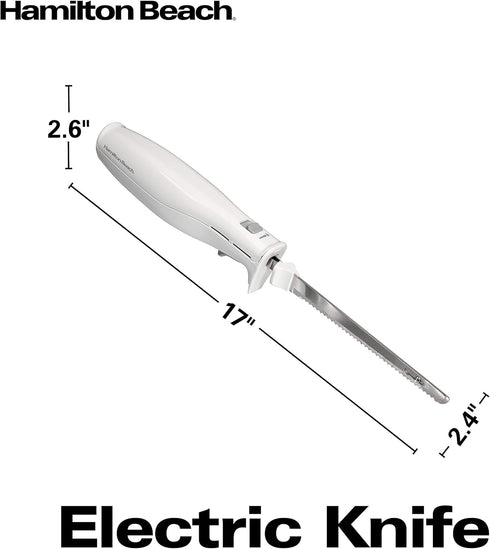 Hamilton Beach Electric Knife Set for Carving Meats, Poultry, Bread, 5Ft Cord, White, Storage Case + Fork Included