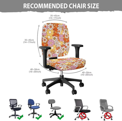 Cadowhimsy 2 Hippie Daisy Flower Print Office Chair Slipcover Piece Desk Chair Cover Removable Computer Chair