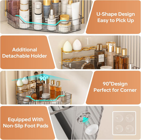 Counter Countertop, 2-Tier) Corner Bathroom Organizer with Makeup Brush Holder & Toothbrush Holders, Makeup Organizer