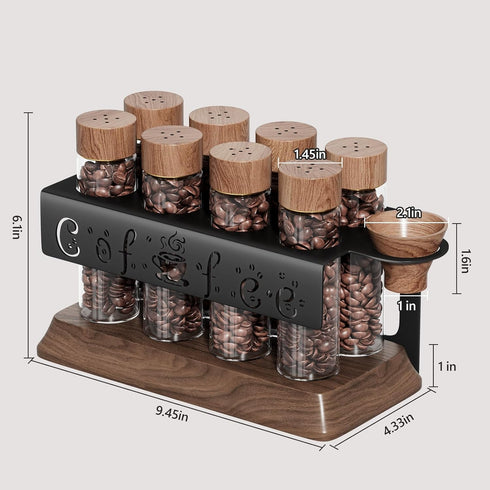 8Pcs Single Dose Coffee Bean Storage Tubes with One-Way Exhaust Valve,Coffee Bean Container with American Walnut Wood