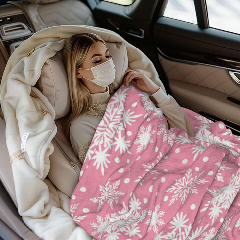 Perinsto 60"X50" Winter Snowflakes Pink Throw Blanket Ultra Soft Warm All Season Christmas Decorative Fleece Blankets
