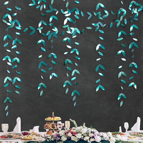 PinkBlume 52 Ft Dark Green Leaf Garland - Emerald Turquoise Paper Hanging Leaves Streamer for Party Decorations