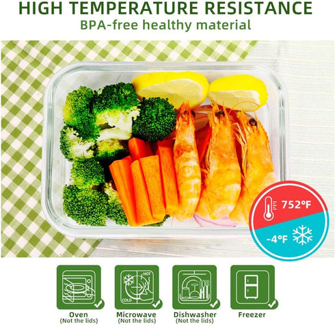 DAS TRUST 10 Pack Glass Meal Prep Containers, Food Storage Bowls with Lids, Lunch Container for Adults, Bento Boxes