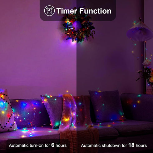 1 Pack 16.4ft 50 Ariceleo Battery Operated String Lights with Timer, Multi Color with Synchronized Twinkle Mode, Fairy