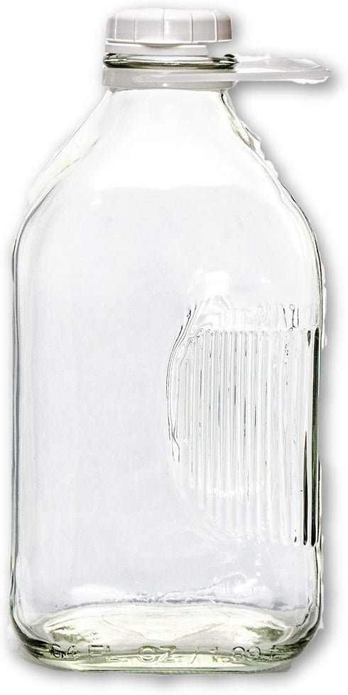The Dairy Shoppe Glass Milk Bottle, Heavy Glass with 48mm Lid, Creamery Style (64 oz/1