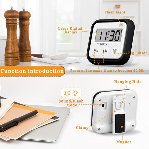 Kitchen Timers for Cooking, Magnetic Digital Timers 2 Pack for Classroom, Kids, Teachers, Black