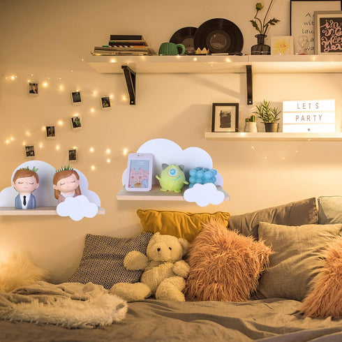Haomian 2Pcs Cloud Floating Wooden Shelves Wall Mounted Storage Display Shelves for Bedroom Wall Decoration Space