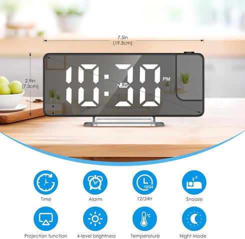 AMIR Projection Alarm Clock for Bedroom, 7.9 in Display LED Alarm Clock with 180 Rotatable Projector, Digital Clock with Brightness,Large Screen,Temperature for Heavy Sleepers, Snooze by AMIR