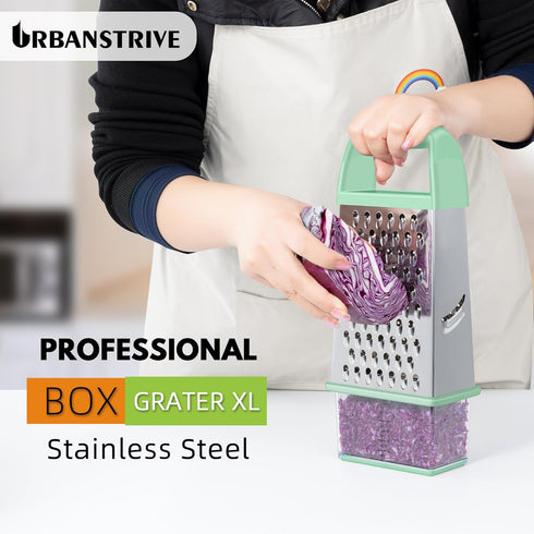 Urbanstrive 4 Cheese Grater With Container, Professional Cheese Grater with Handle, Stainless Steel Graters for Kitchen