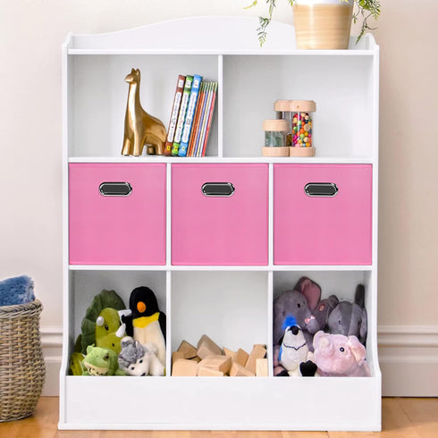 Fabric Cubby Storage Bins, Set of 3 - 13x13x13 Inches Foldable Organizer Bins with Dual Handles in Pink