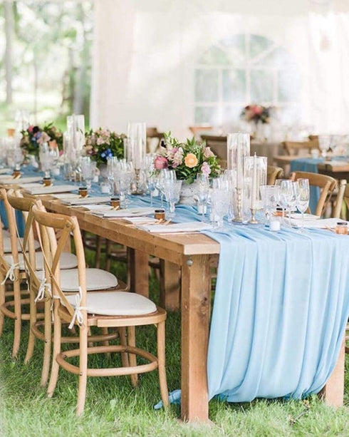 Chiffon Table Runner 27x120 Inches, Baby Blue Sheer Fabric Long Table Runners for Wedding Party Decorations