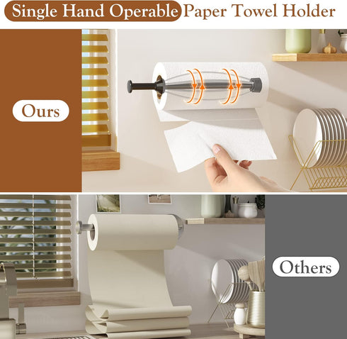 RV(2 Paper Towel Holder Under Cabinet, Single Hand Operable Wall Mount with Damping Effect, Self-Adhesive or Drilled