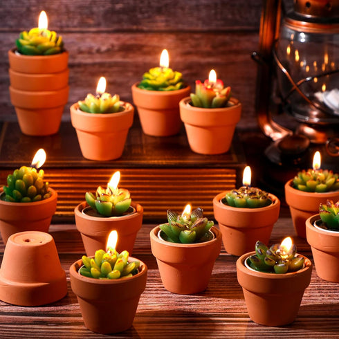 48 Shihanee Pcs Bulk Succulent Candles Decorative Cactus Tealight Candles Handmade Mini Terracotta Clay Holders House