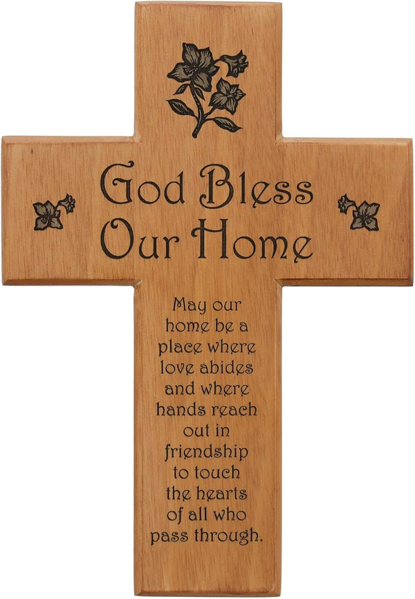 Mahogany God Bless Our Home "May Our Home Be a Place..." 8" Wall Cross