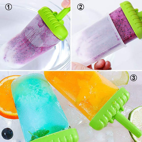 Ozera Popsicle Molds Set of 6 Reusable Ice Pop Molds with Funnel & Cleaning Brush for Homemade Popsicles