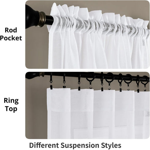 MYSTIC-HOME Sheer Curtains White 45 Inch Length, Set of 2 Rod Pocket Voile Drapes for Living Room, Bedroom