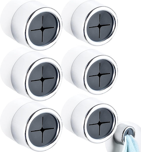 6pcs Push Hooks for Towel | Self-Adhesive Kitchen Towel Holder | Round Wall & Door Mounted Hooks for Bathroom Home