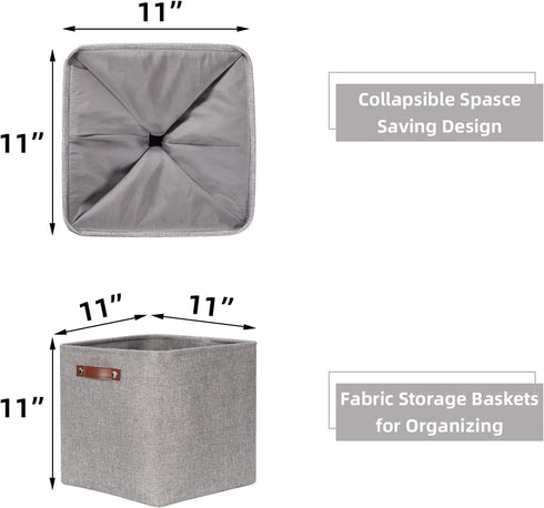 HNZIGE Fabric Storage Cubes Baskets, Set of 4 Foldable Storage Bins with Handles for Organizing, Gray